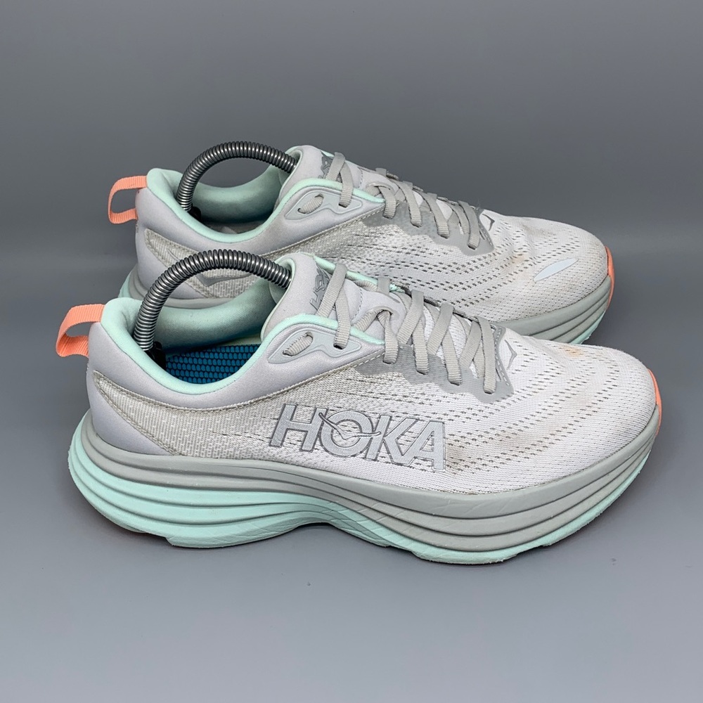 Hoka One Bondi 8 Silver Blue Running Shoes Women's Sz 9.5B